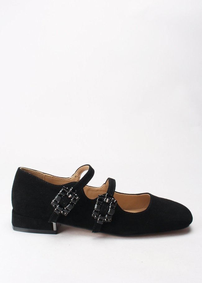 salon hebillas piedras suede black