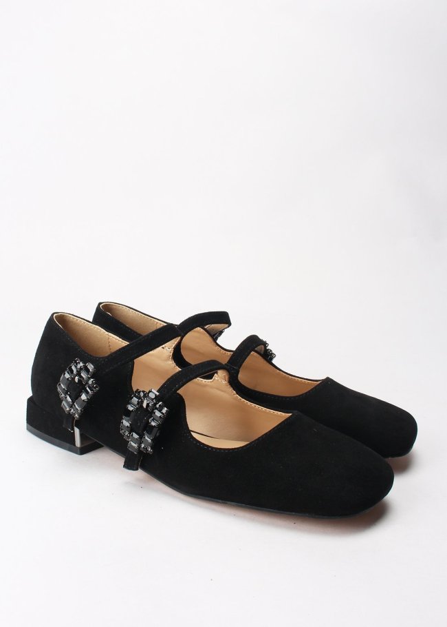 salon hebillas piedras suede black