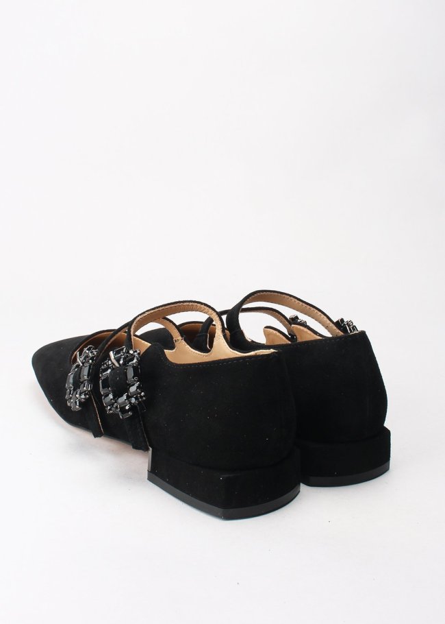 salon hebillas piedras suede black