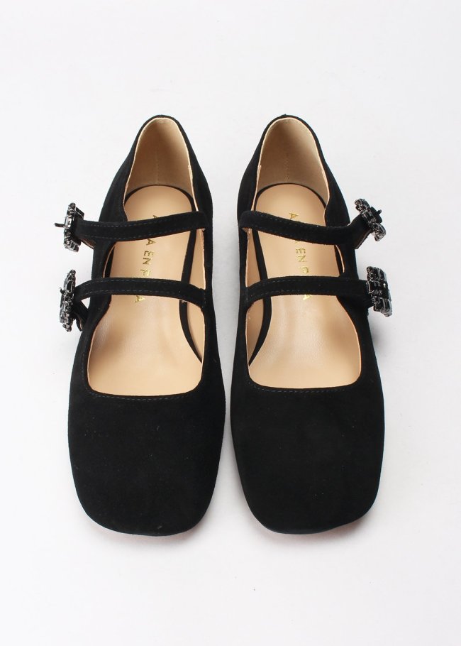 salon hebillas piedras suede black