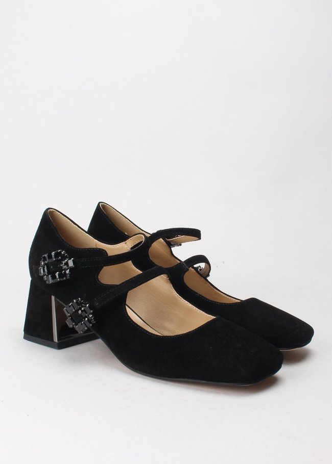 salon hebillas piedras suede black