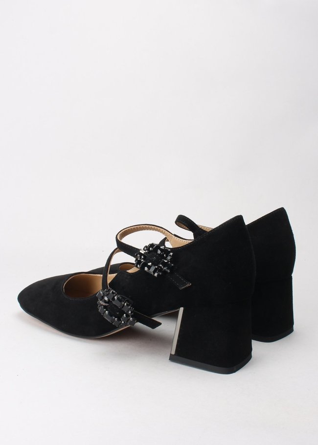salon hebillas piedras suede black