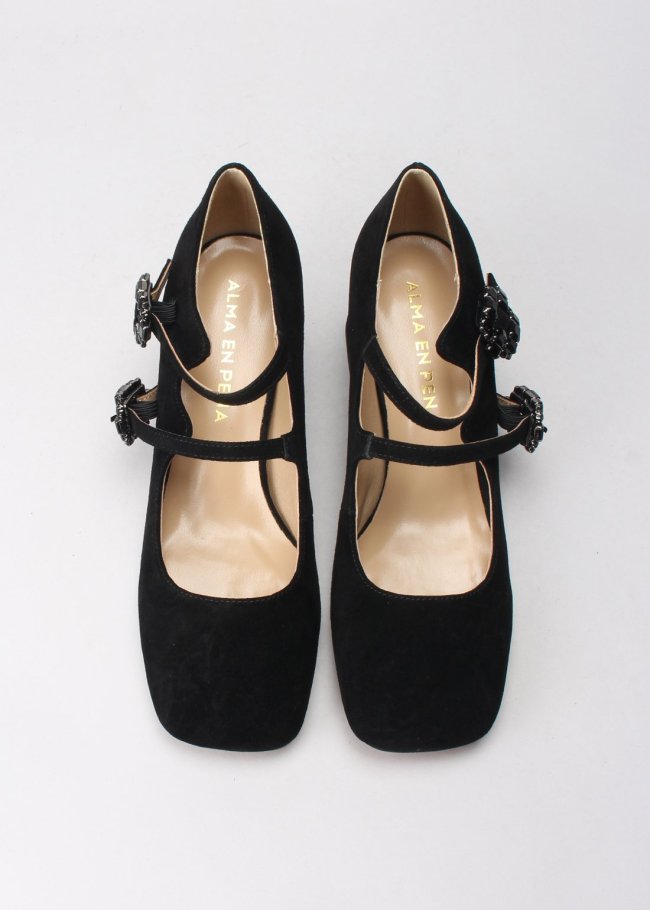 salon hebillas piedras suede black