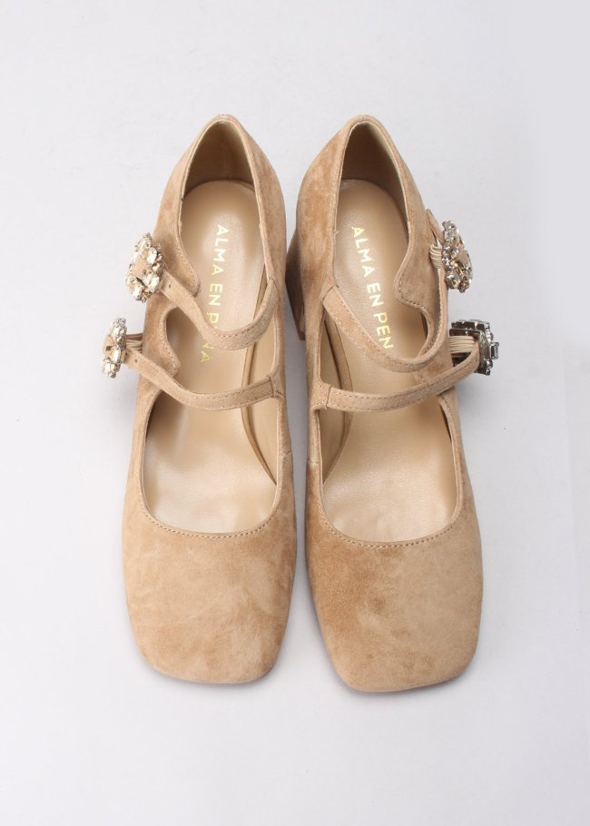 salon hebillas piedras suede vison