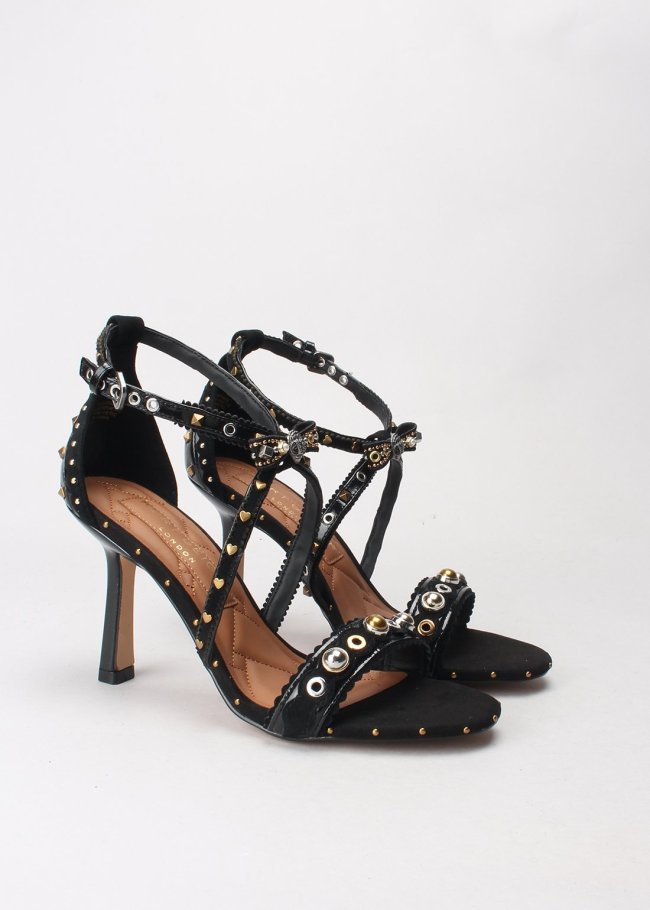 mini bow eyelet sandal black comb leathe