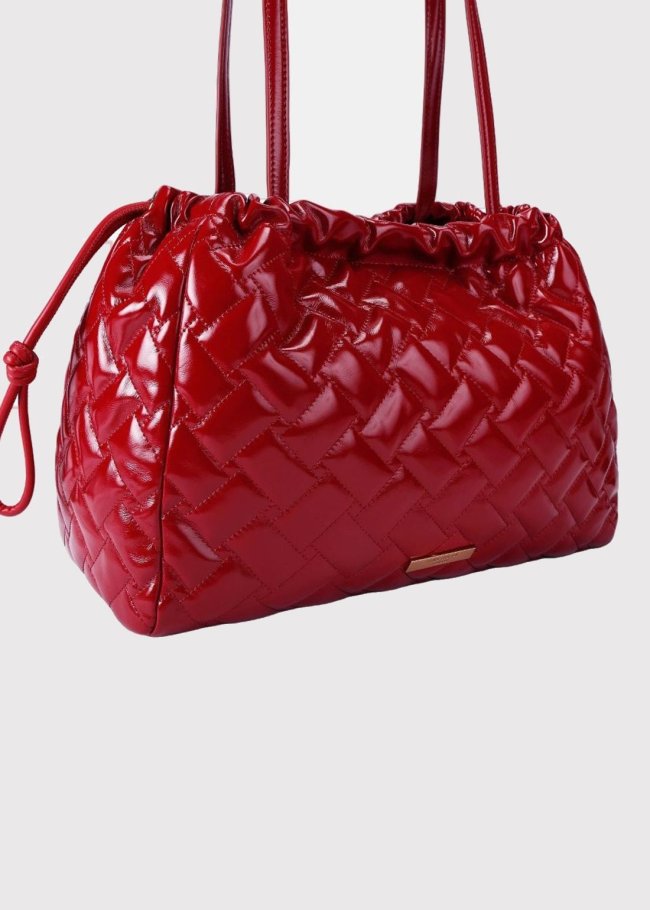 kensington string tote red patent leathe