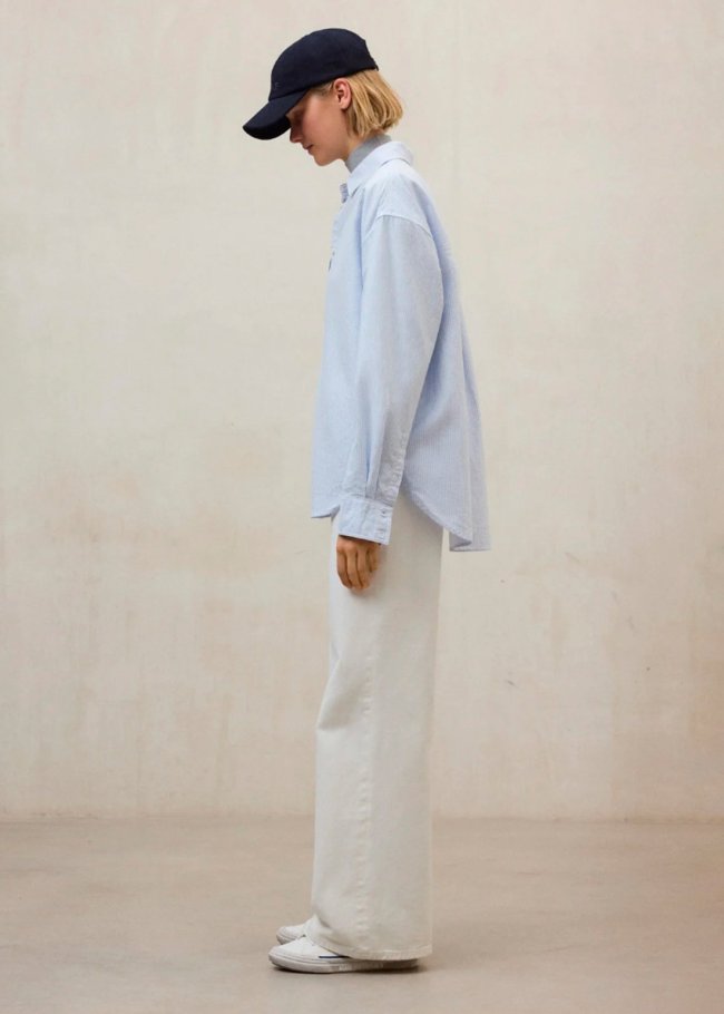 shirt woman white sky blue stripes 836