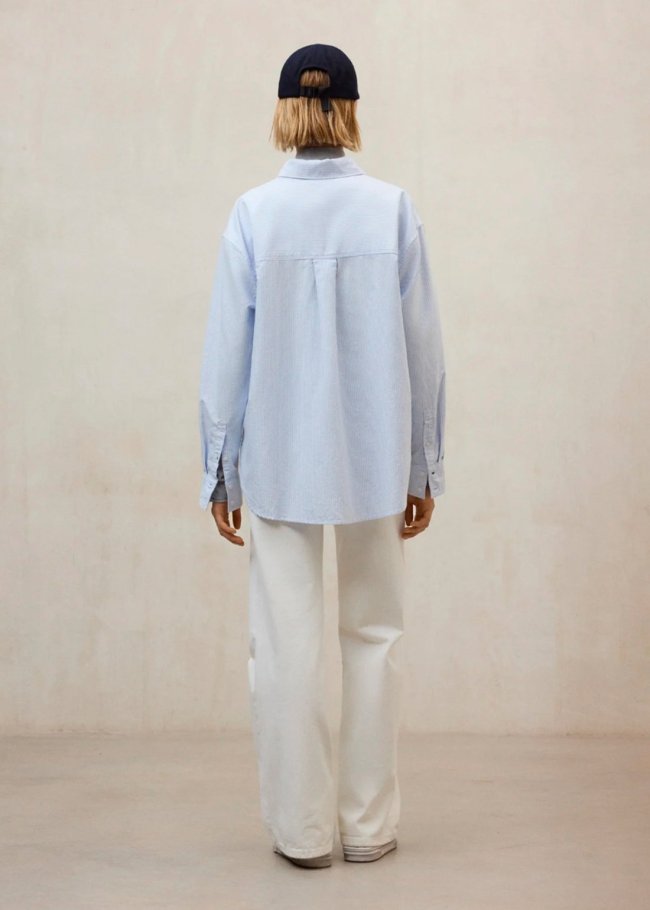 shirt woman white sky blue stripes 836