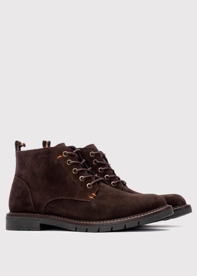 botin cordones serraje marron