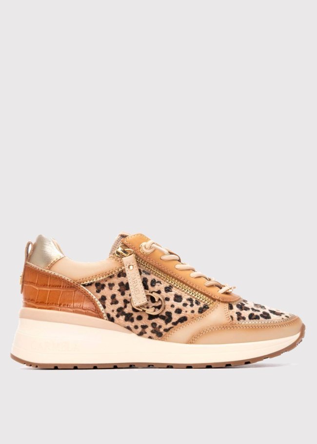 deportiva piel beige animal print