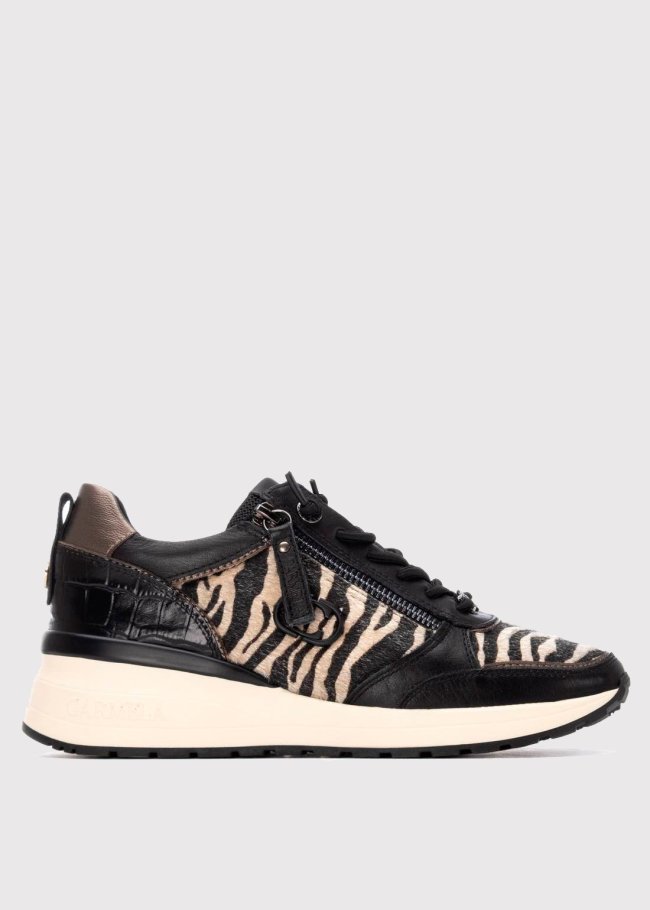 deportiva piel negro animal print