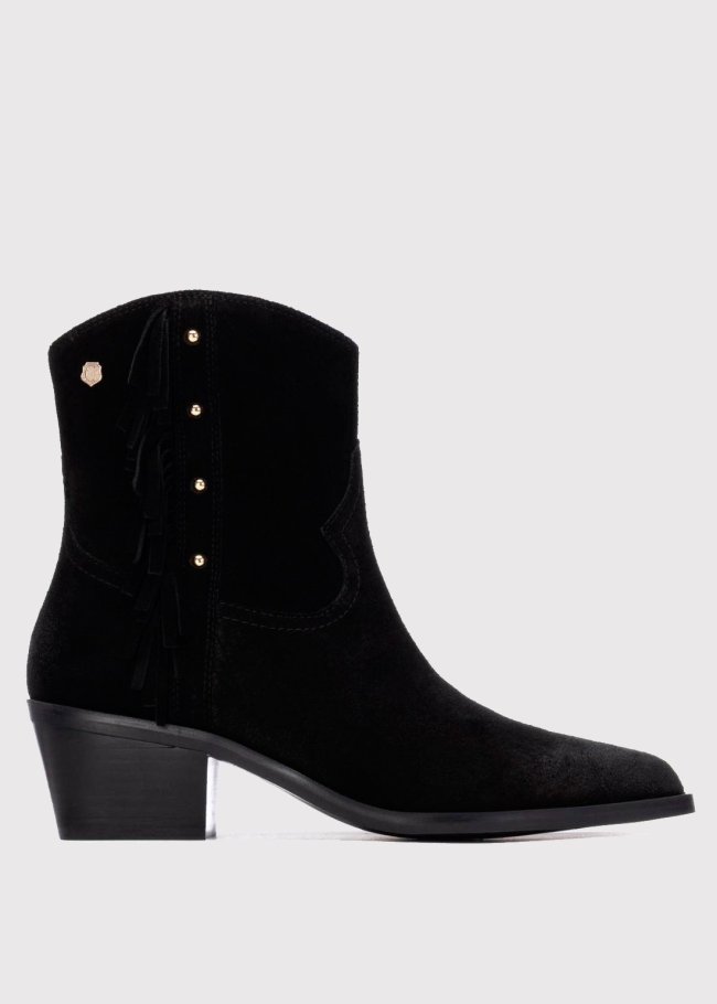 botin campero flecos serraje negro