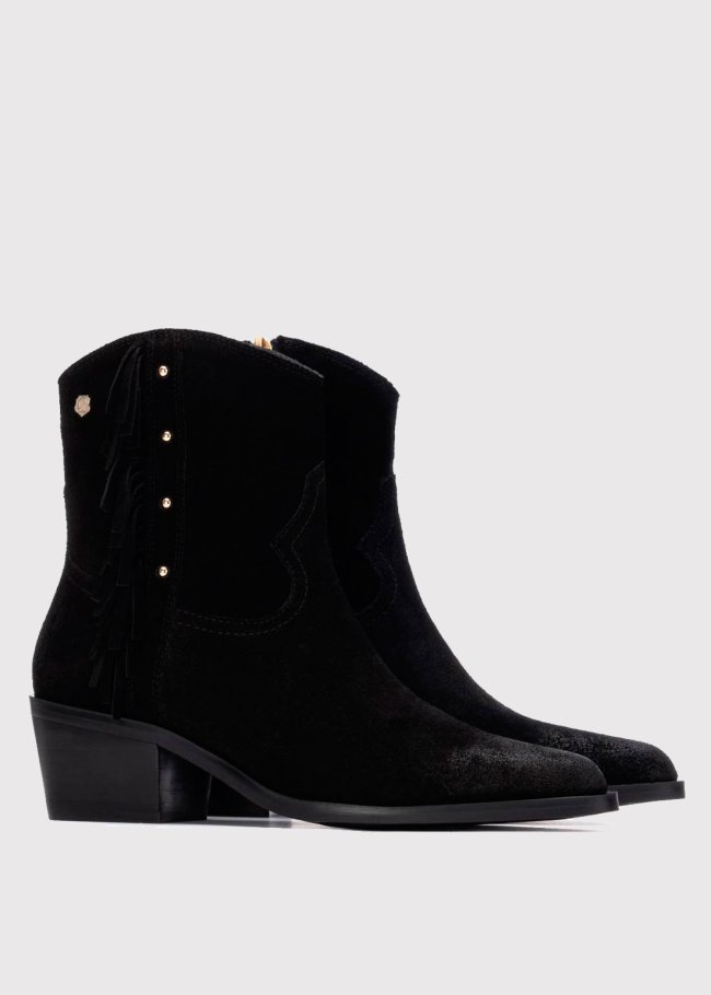 botin campero flecos serraje negro