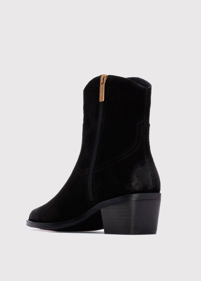 botin campero flecos serraje negro