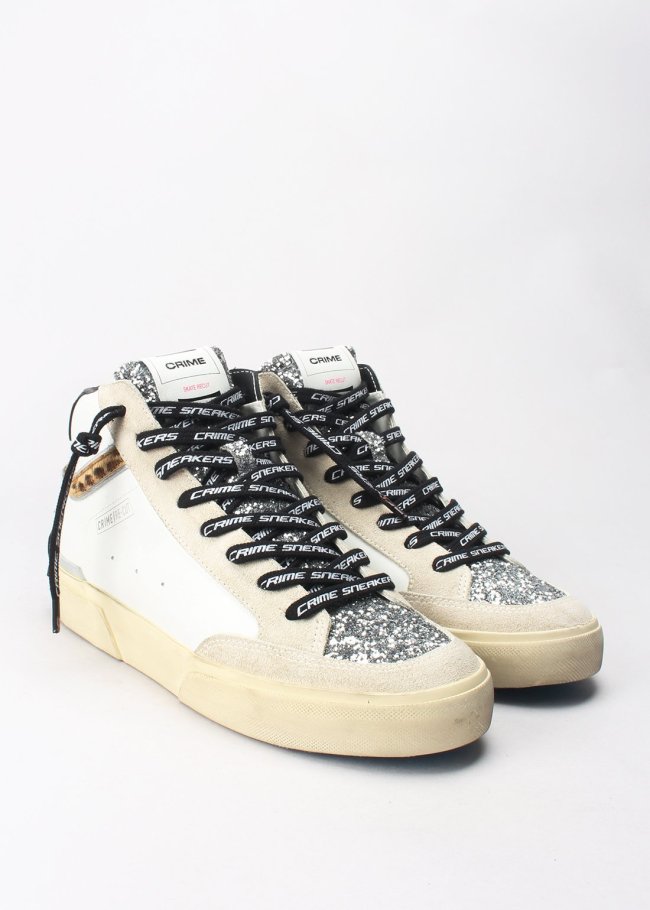 deportiva botin blanco gliter plata