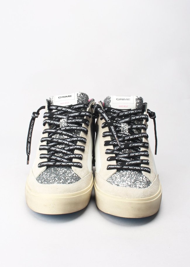 deportiva botin blanco gliter plata