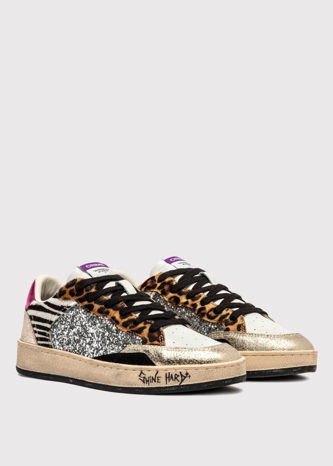 deportiva blanco gliter plata