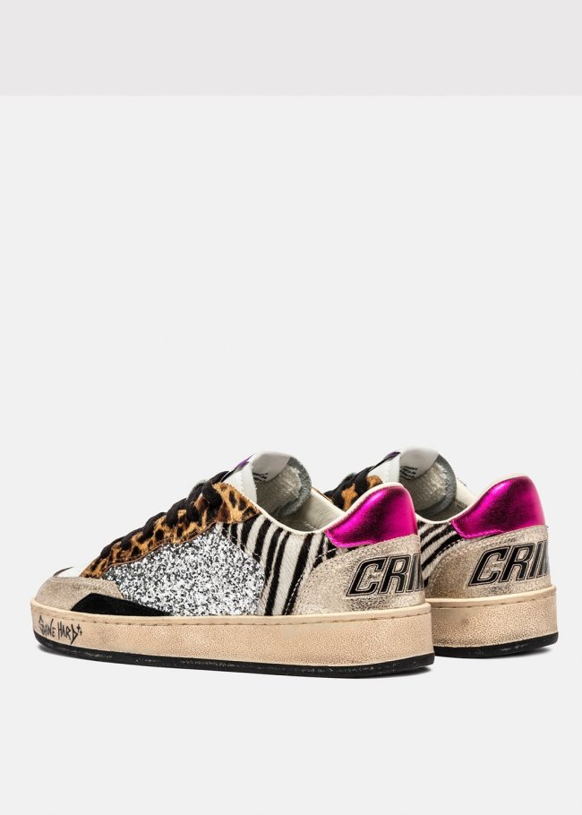 deportiva blanco gliter plata