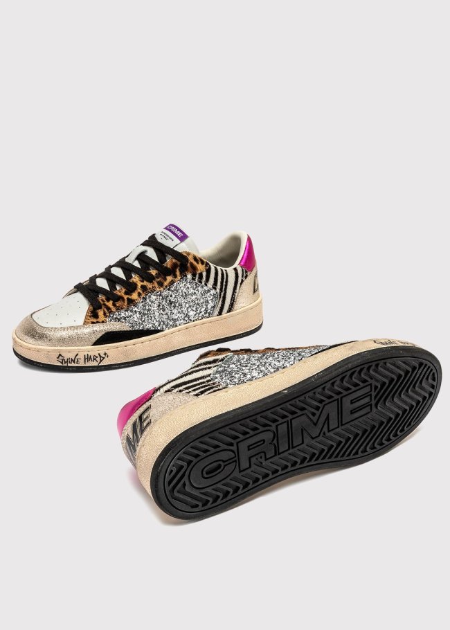 deportiva blanco gliter plata