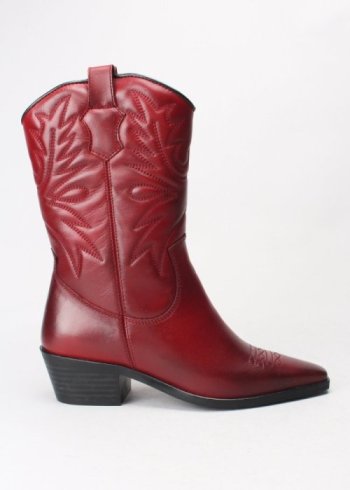 bota pespunte piel burdeos