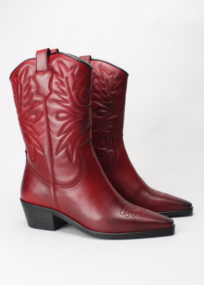 bota pespunte piel burdeos