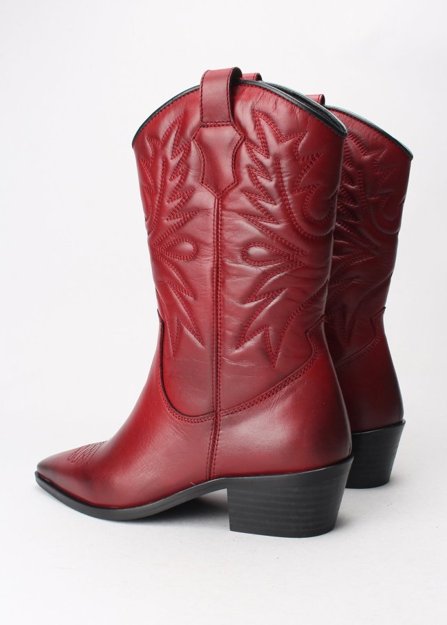 bota pespunte piel burdeos