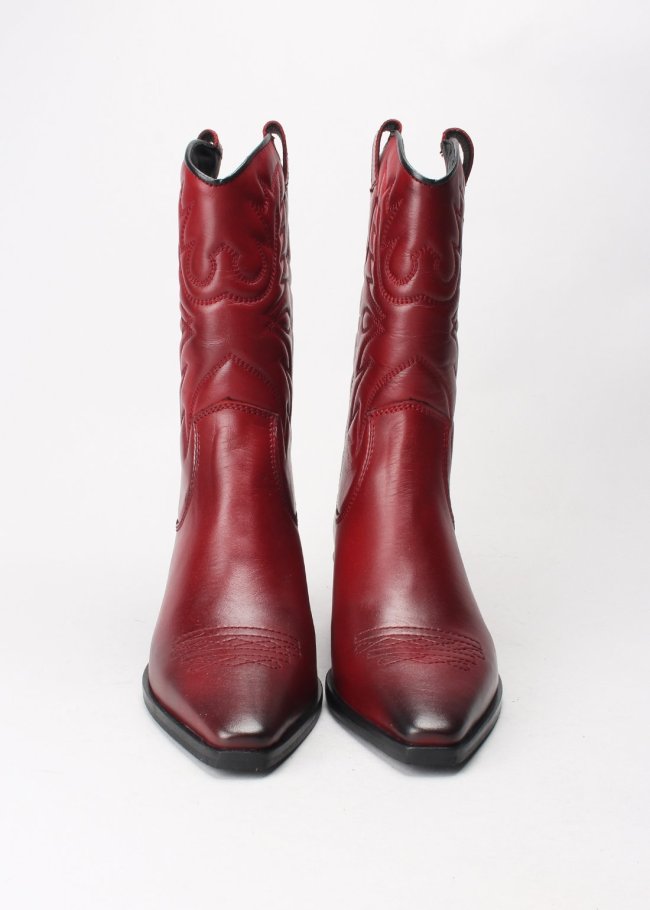 bota pespunte piel burdeos