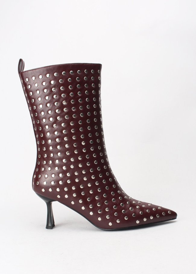 botin tachas lycra pu burdeos