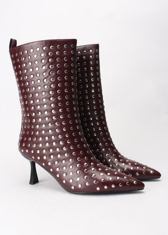 botin tachas lycra pu burdeos