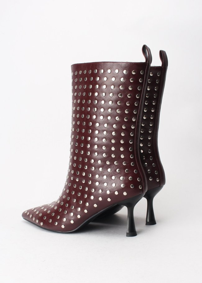 botin tachas lycra pu burdeos