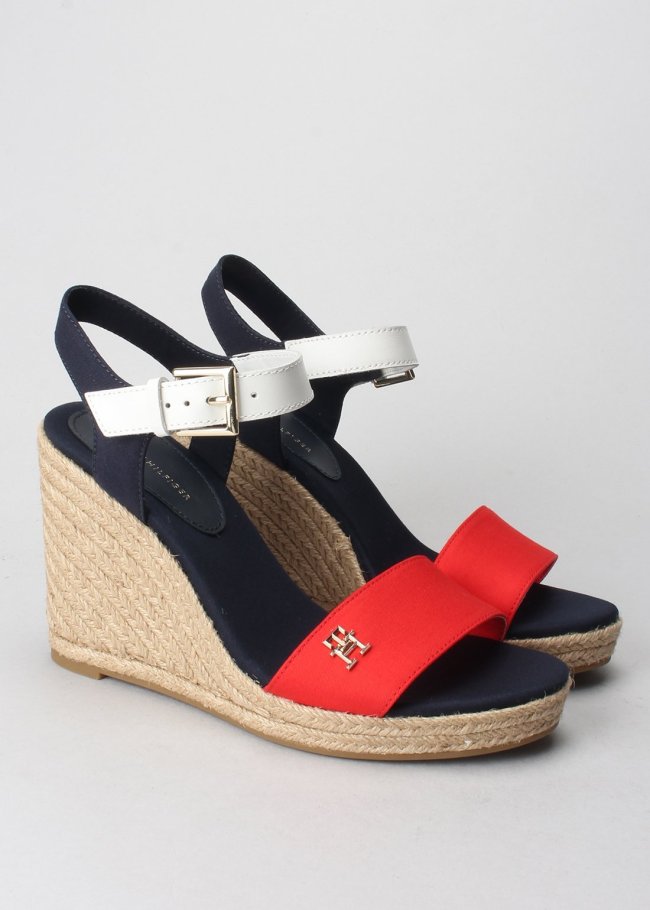 sandalia stripes wedge red white blue