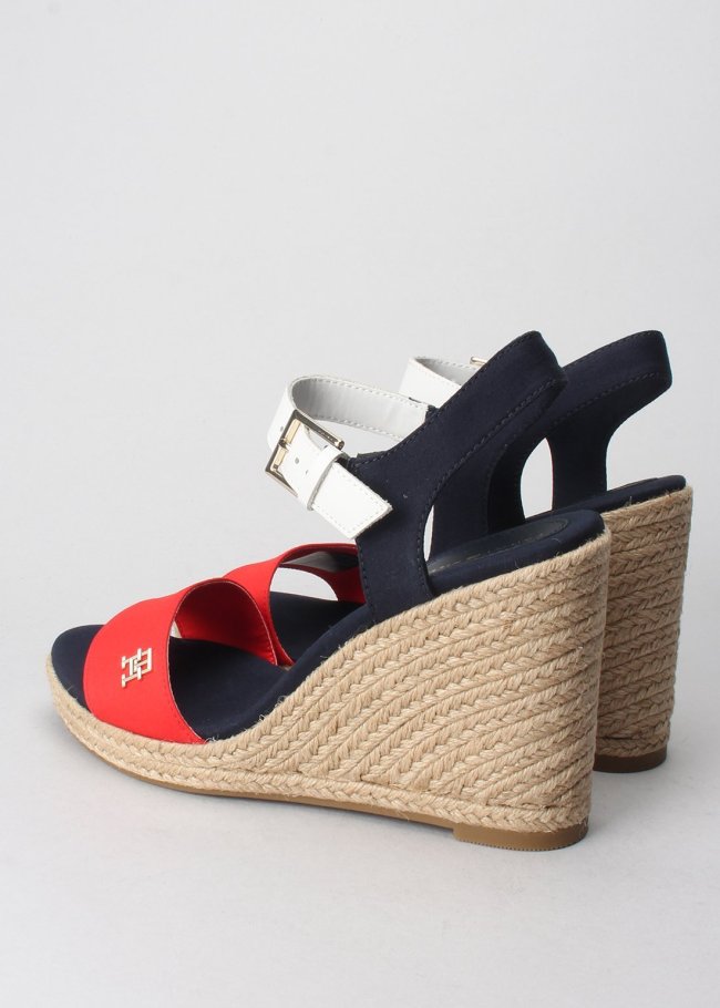 sandalia stripes wedge red white blue