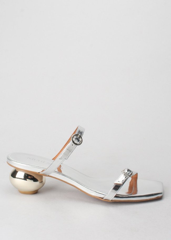 mule hebillas espejo silver tacon oro