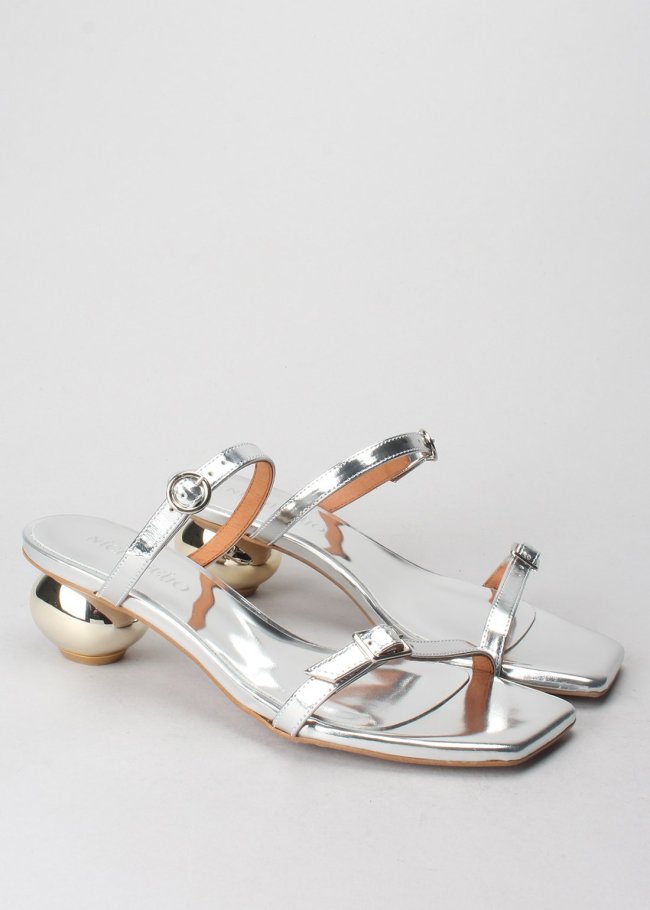 mule hebillas espejo silver tacon oro