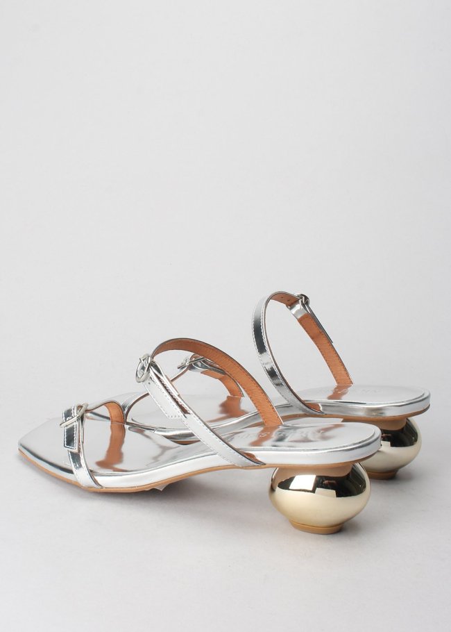 mule hebillas espejo silver tacon oro