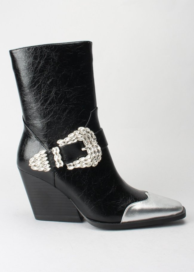 botin negro hebilla piedras