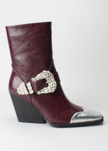 botin burdeos hebilla piedras