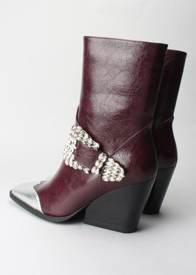 botin burdeos hebilla piedras