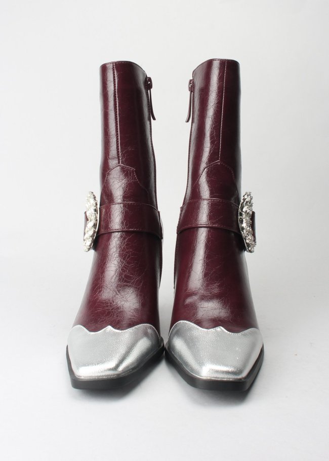 botin burdeos hebilla piedras